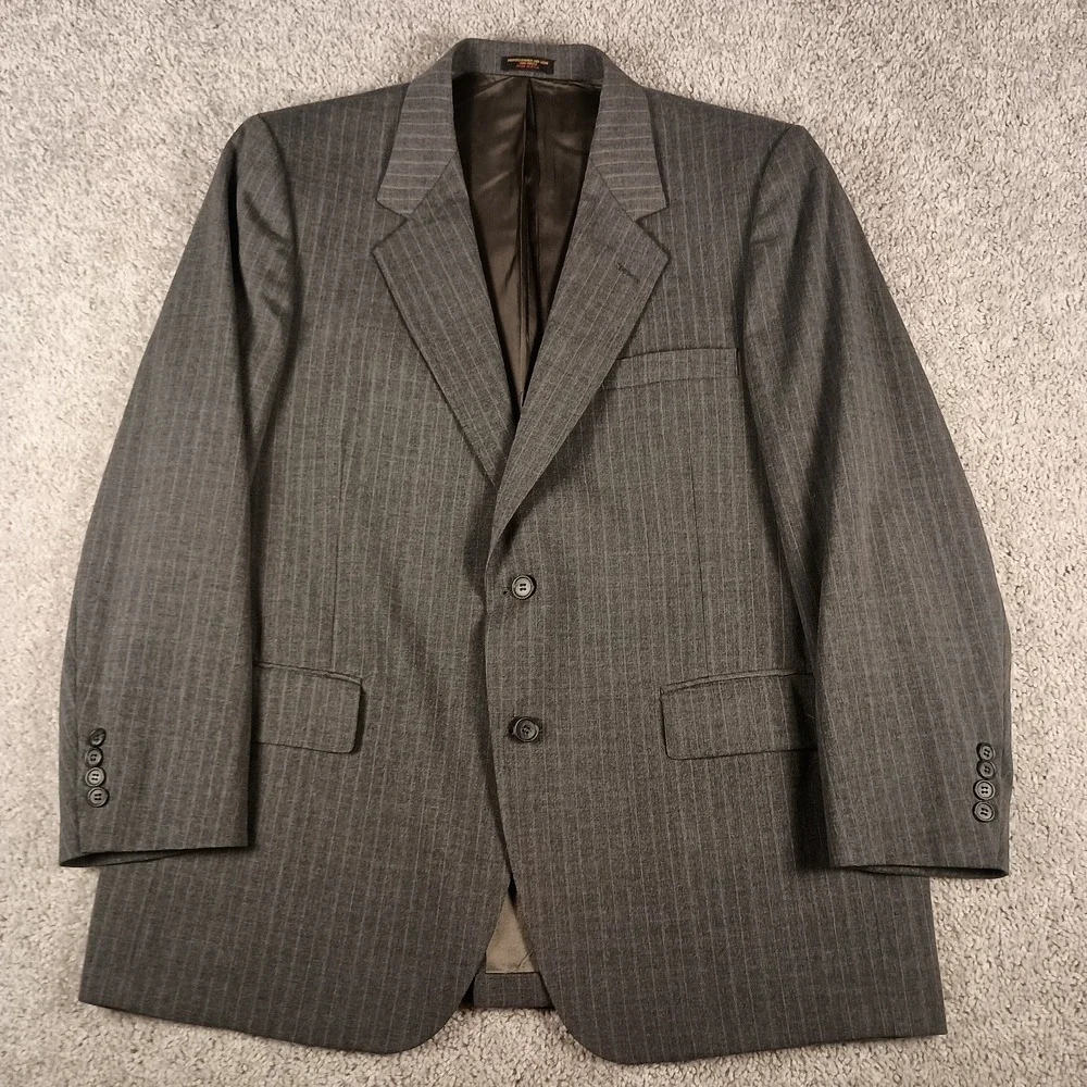Vintage David Barry 42R 36x29 Men's Suit Grey 4 Color Pinstripe Wool Blend